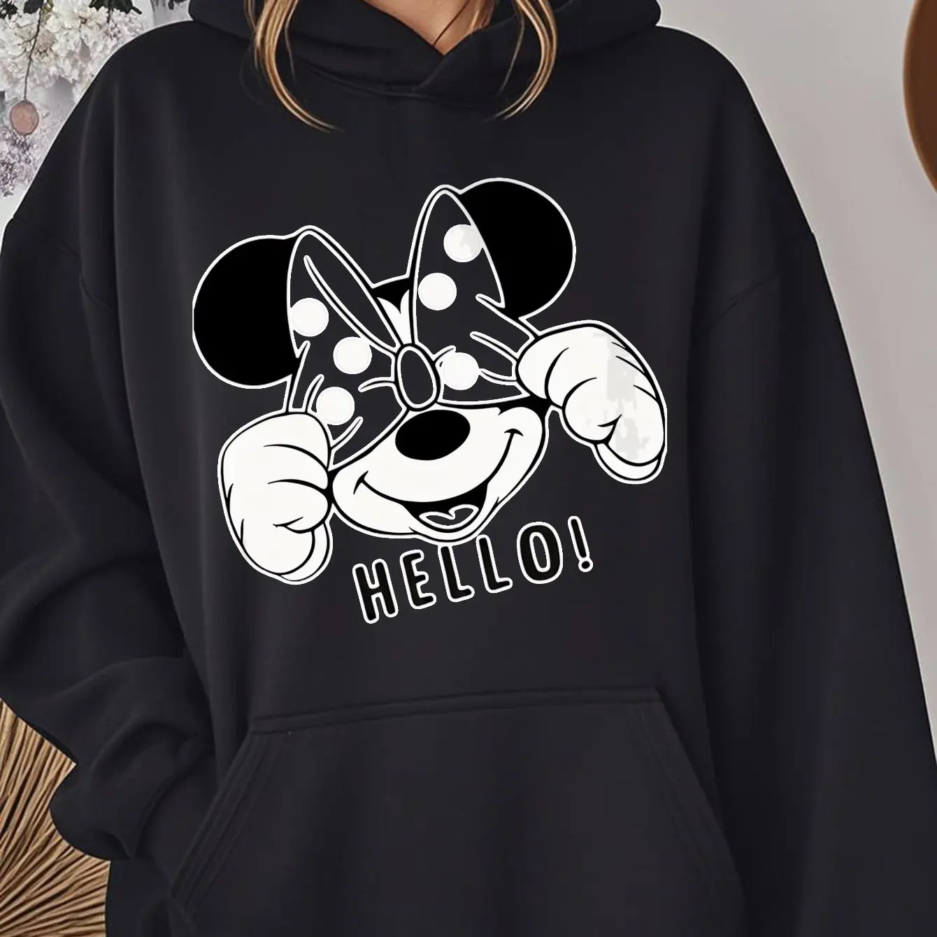 Felpe con cappuccio Disney Minnie Mouse Moda Streetwear oversize Felpe con cappuccio unisex Felpe Autunno e inverno in pile Casual Versatile