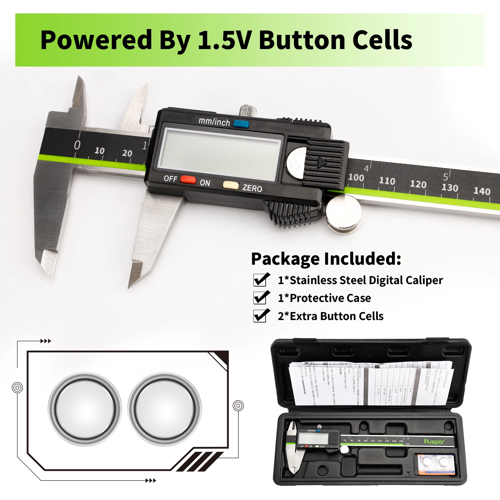 Huepar Measuring Tool Stainless Steel Digital Caliper Electronic Magnatic Vernier Caliper For Inner Outer Depth & Level Scale