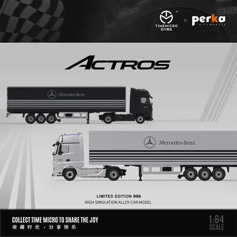 Timemicro+Perka Collaboration 1:64 Actros Container Truck Simulation Alloy Car Model Ornament Collection Gift