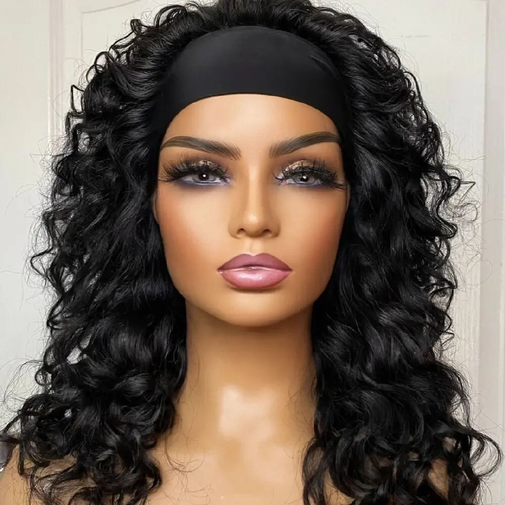 

40 42 Inch Deep Wave Headband Human Hair Wig Brazilian Virgin Hair Natural No Lace Needed 200% Density Deep Wave Headband Wig