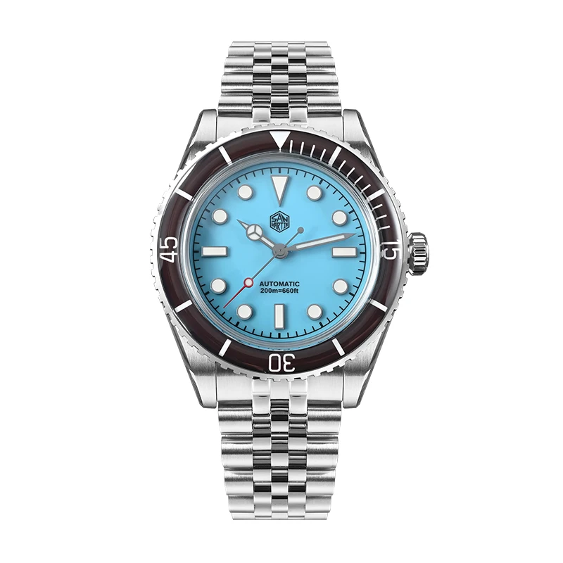 

Мужские автоматические часы San Martin, механические наручные часы для дайвера, 20 АТМ, водонепроницаемые, со светящимся сапфиром, NH35, двунаправленный безель с 24 щелчками