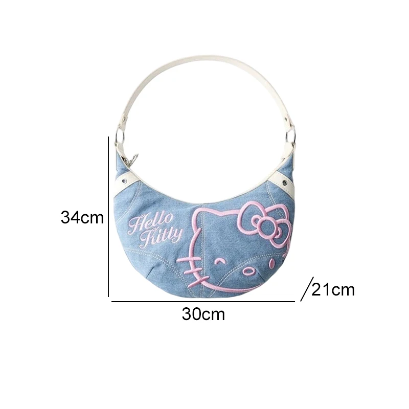 Sanrioed Hello Kitty Spring And Summer Large-capacity Denim Armpit Bag Hellokitty Cute Retro Shoulder Messenger Bag Women Gift