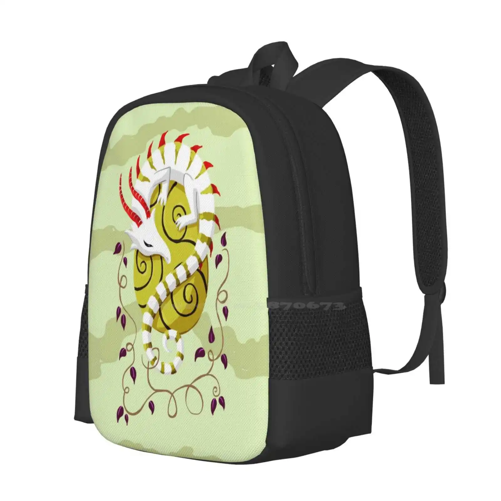 Dragon Egg Pattern Design Bag Student'S Backpack Cute Little Dragon Egg Sky Clouds Floral Wine Fantasy Fairy Asia Animal