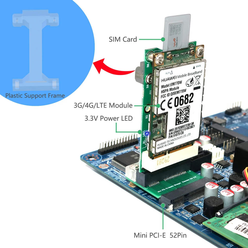 Network Card Mini PCIE Network Adapter Riser Card Vertical Mount for 3G 4G WWAN LTE GPS Network Module SIM Card Slot for Desktop