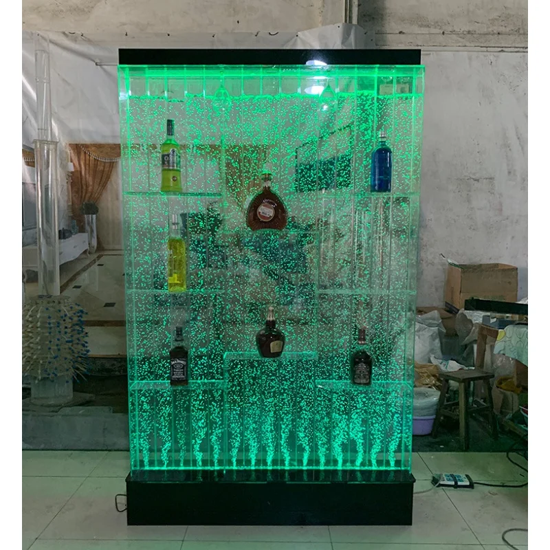 Custom, home wine bar cabinet furniture colorful acrylic water bubble wall led wine cabinet