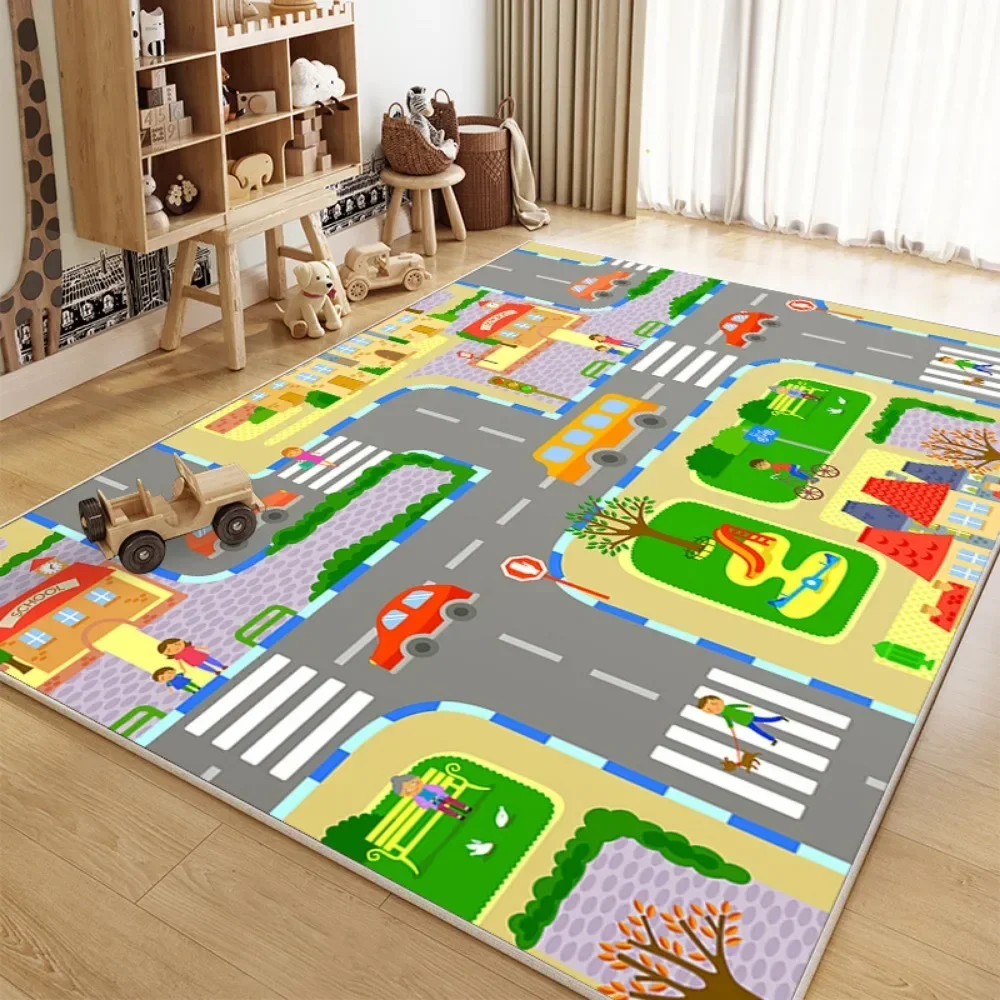 Children\'s Anti-fall Crawling Mat Anti-slip Crawling Mat Baby Play Mat  Game Puzzle City Traffic Track Crystal Velvet Carpet