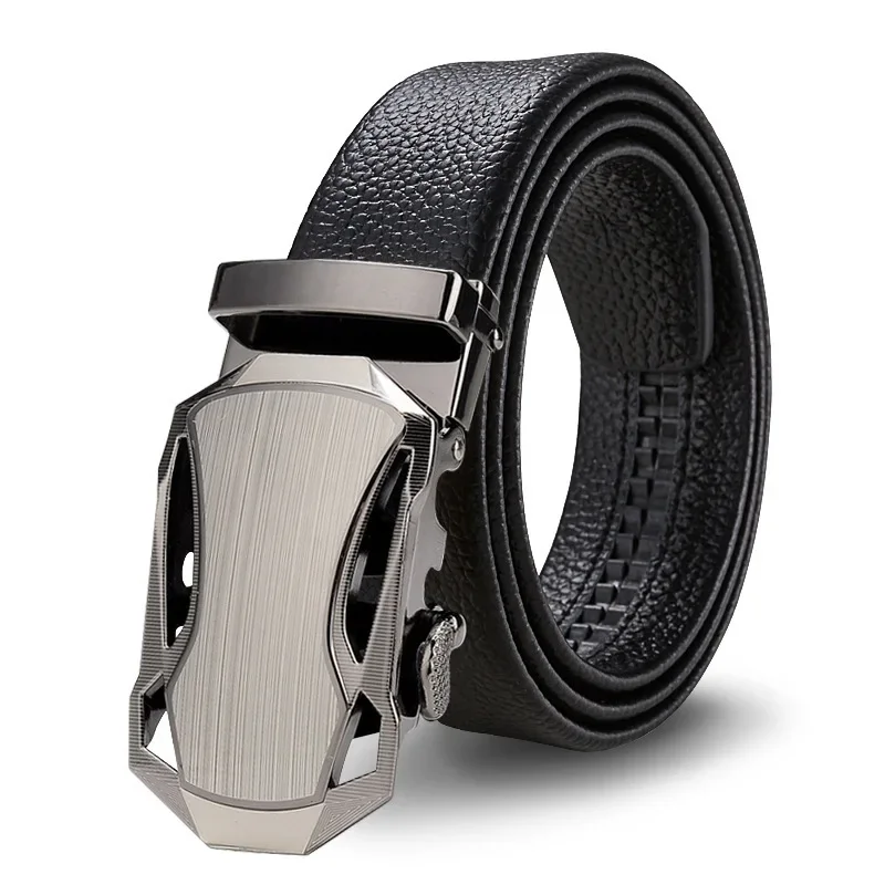 Men\'s belt automatic buckle with lychee pattern belt, business clothing accessories and gifts