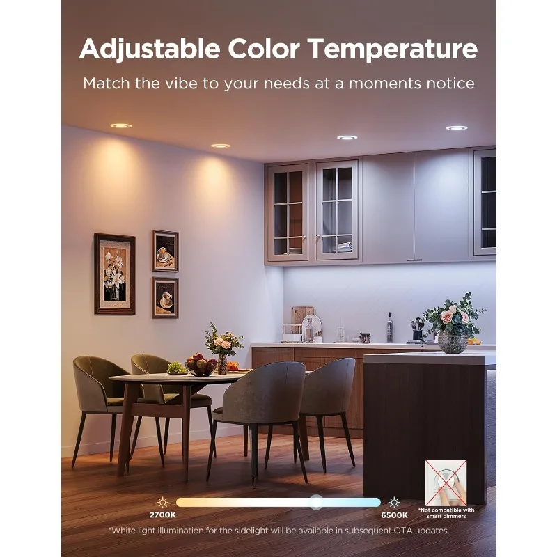 إضاءة ذكية مجوفة مقاس 6 بوصات، إضاءة RGBIC LED مع Alexa، Google Assistant، قابلة للتعتيم 1100LM #4