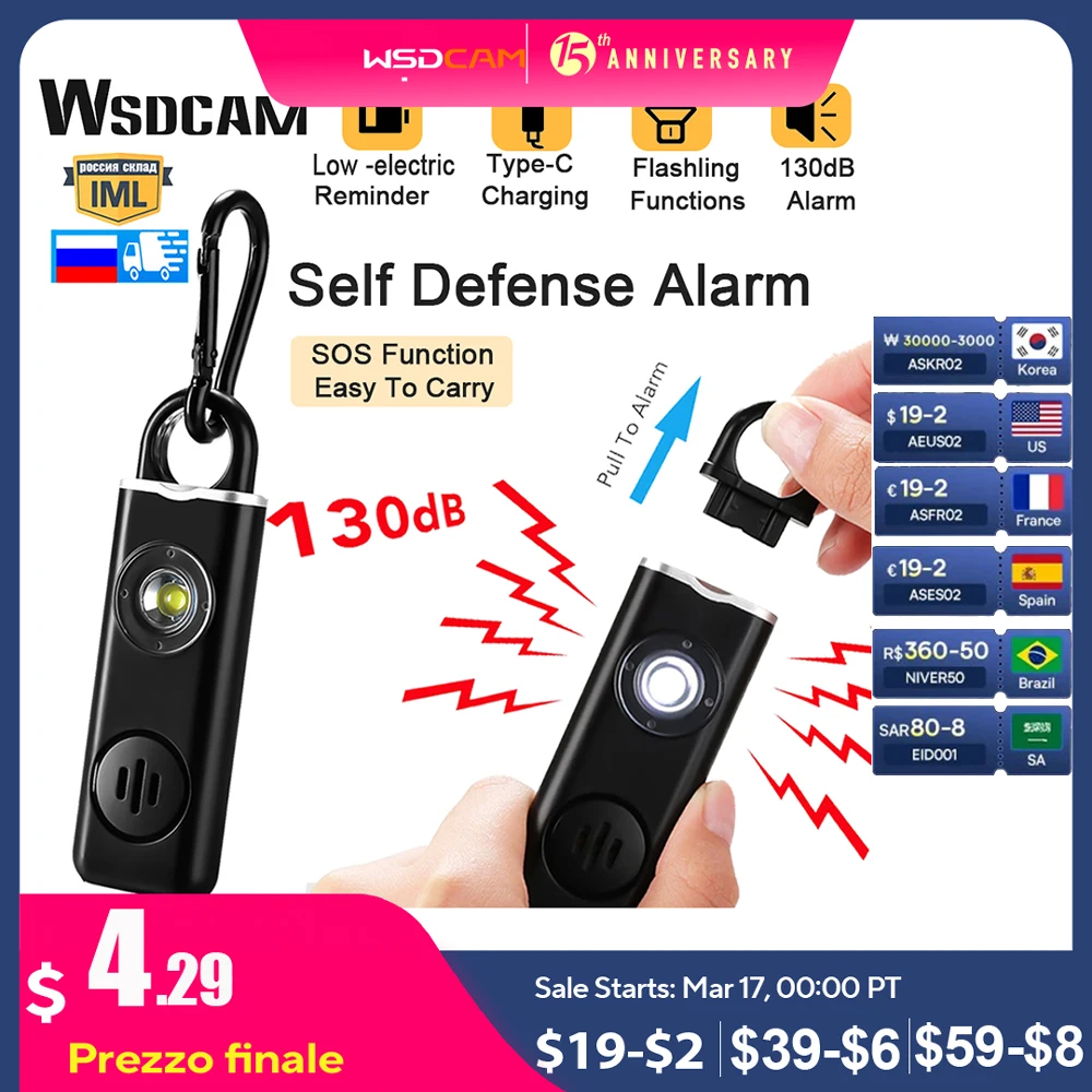 WSDCAM Self Defense Alarm 130dB Anti-wolf Personal alarm for Girl Child Women Loud Panic Alarm Rechargeable Emergency Alarm