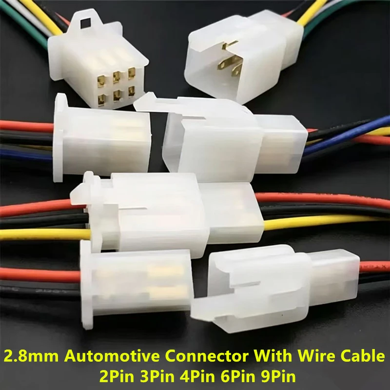 5Pcs 2.8mm Automotive Connector With Wire Cable Motorcycle Harness Plug Male Female Mating 2Pin 3Pin 4Pin 6Pin 9Pin 15CM Length