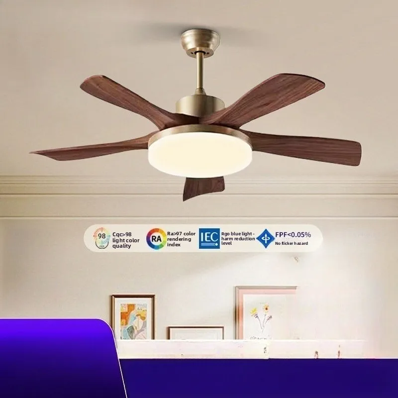 High Power Quiet Industrial Ceiling Fan Retro Walnut Ceiling Fan Light Quiet Bedroom Dining Living Room Full Spectrum Fans