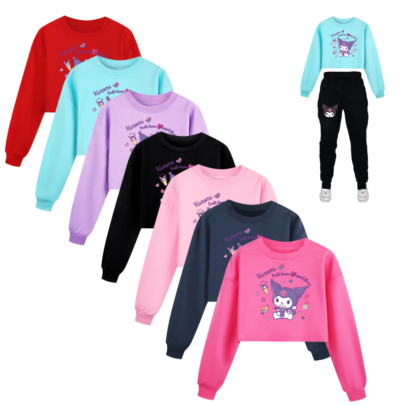 

Kuromi Girls Hoodie Kids Cropped Hoodies Sweatshirts Set Children Clothing Spring Hoody Kids Long sleeve Casual Tops 2978