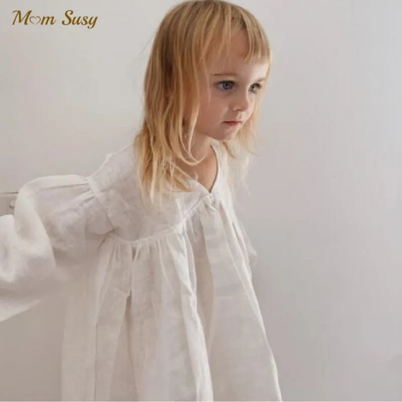 Baby Girl Princess Linen Cotton Dress Romper Long Sleeve Infant Toddler Girl Homesuit Casual White Baby Clothes 0-6 Years