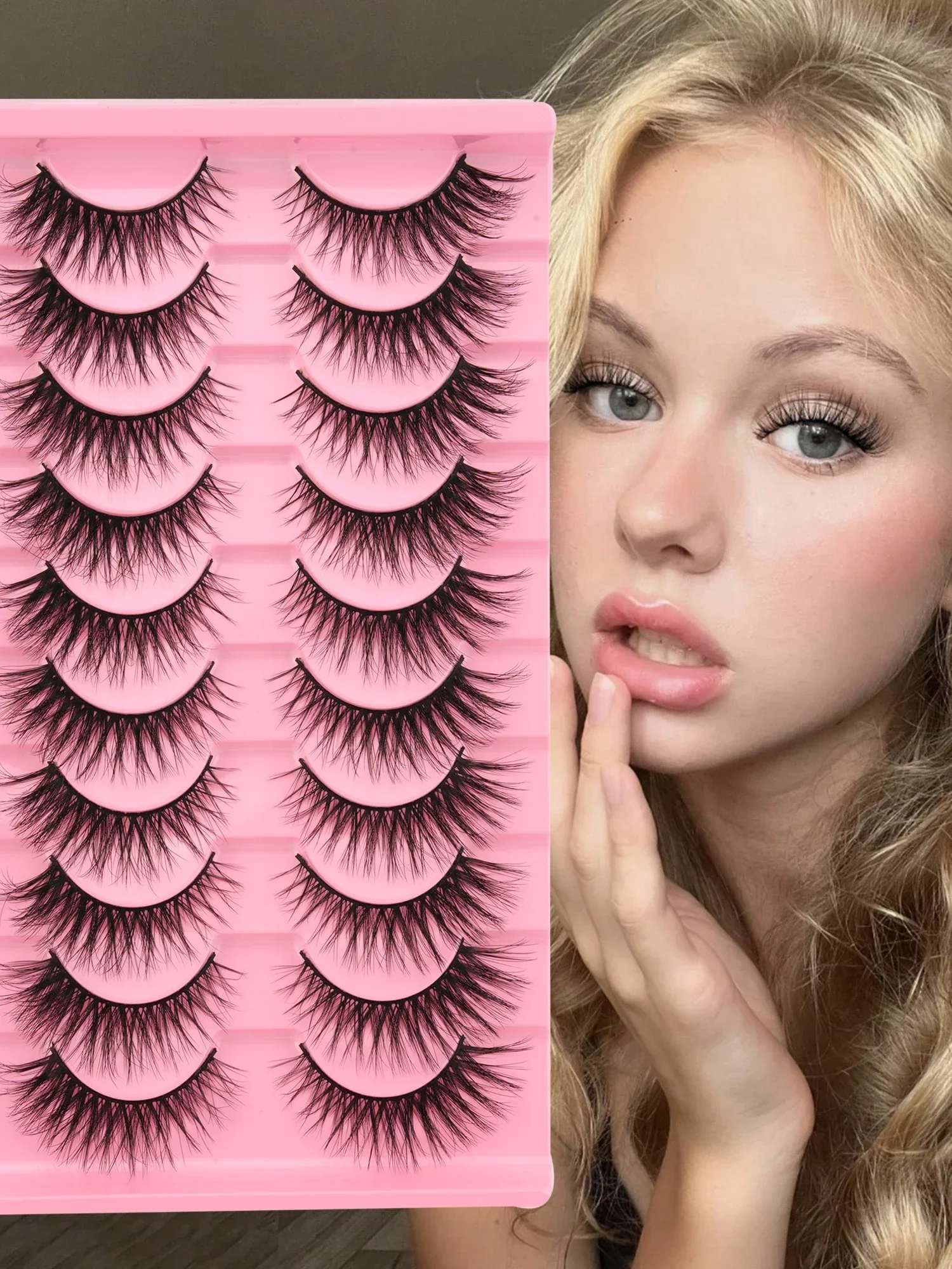 10Pairs Russian Volume False Eyelashes,3D Wispy Fluffy Strip Lashes, Faux Mink Dramatic Reusable Fake Eyelashes For Party Makeup