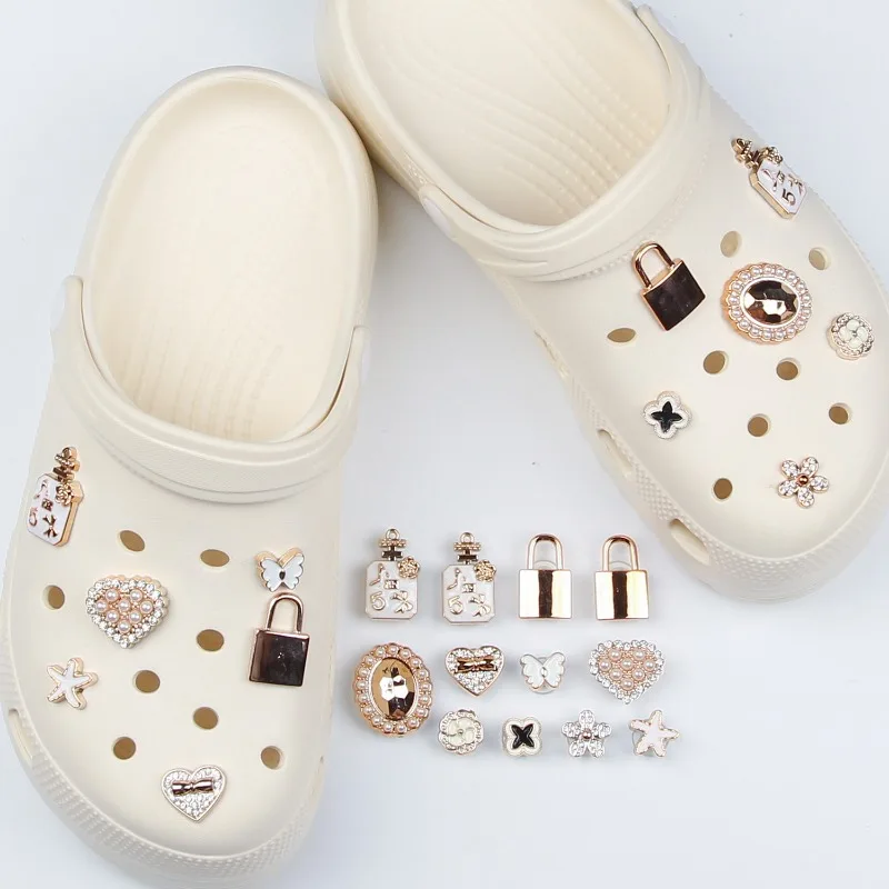 12 قطعة حلية الأحذية لـ Crocs لتقوم بها بنفسك قفل معدني حجر الراين اللؤلؤ زينة الأحذية اكسسوارات السحر ل قباقيب حقيبة الشرائح الصنادل
