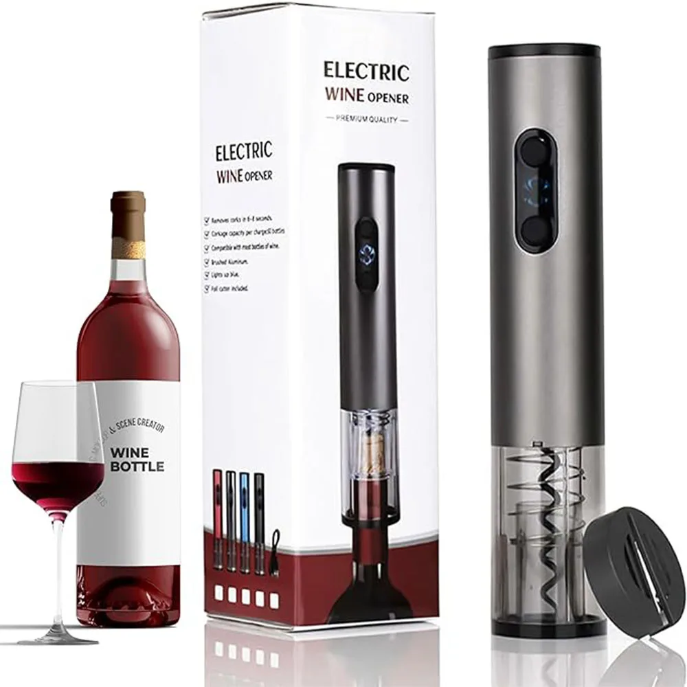 Automatic Electric Wine Bottle Corkscrew Opener with Foil Cutter in Home Kitchen Party Bar