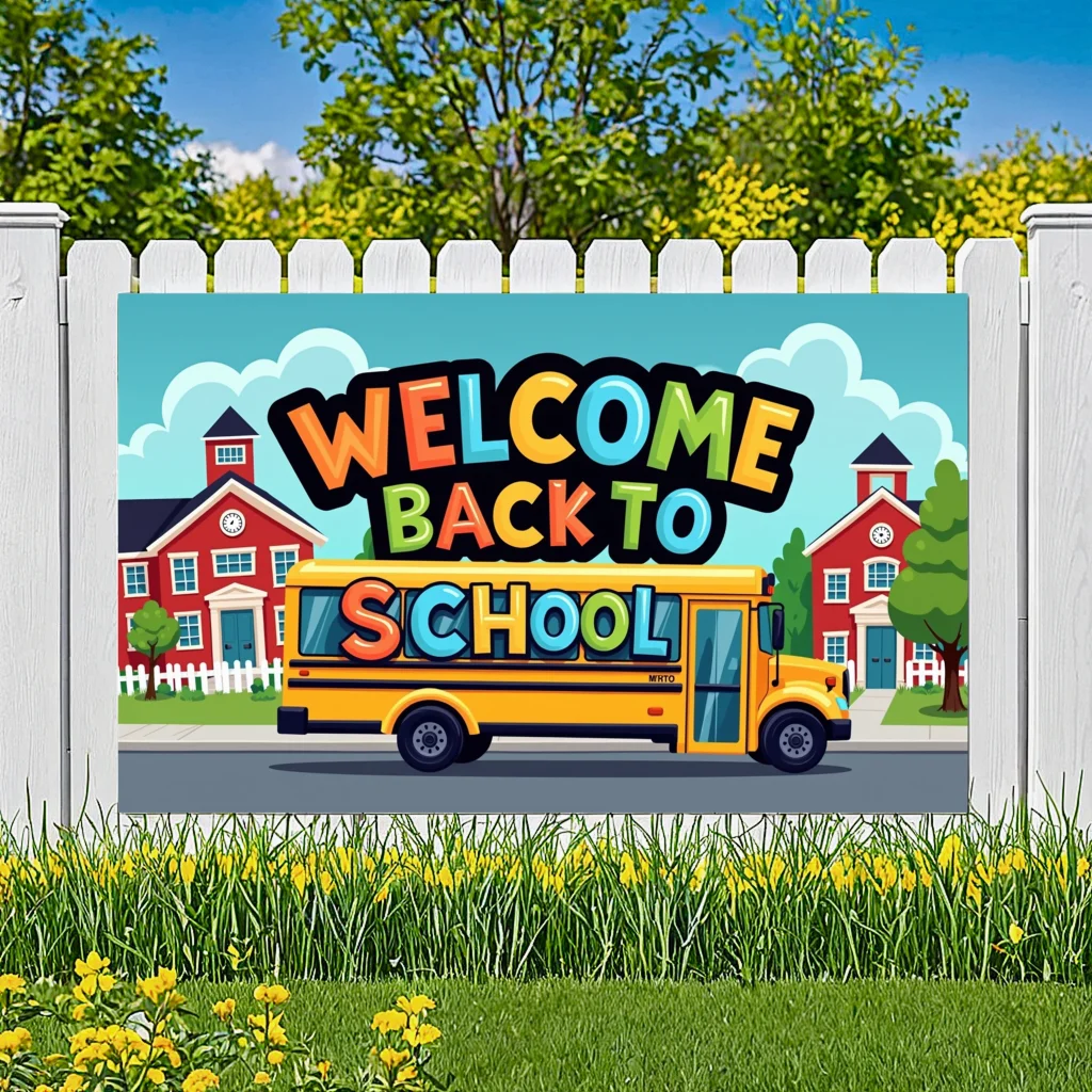Colorful Back to School Banner School Bus Design Classroom Signage Welcome Banner For Student Welcome Classroom Decoration