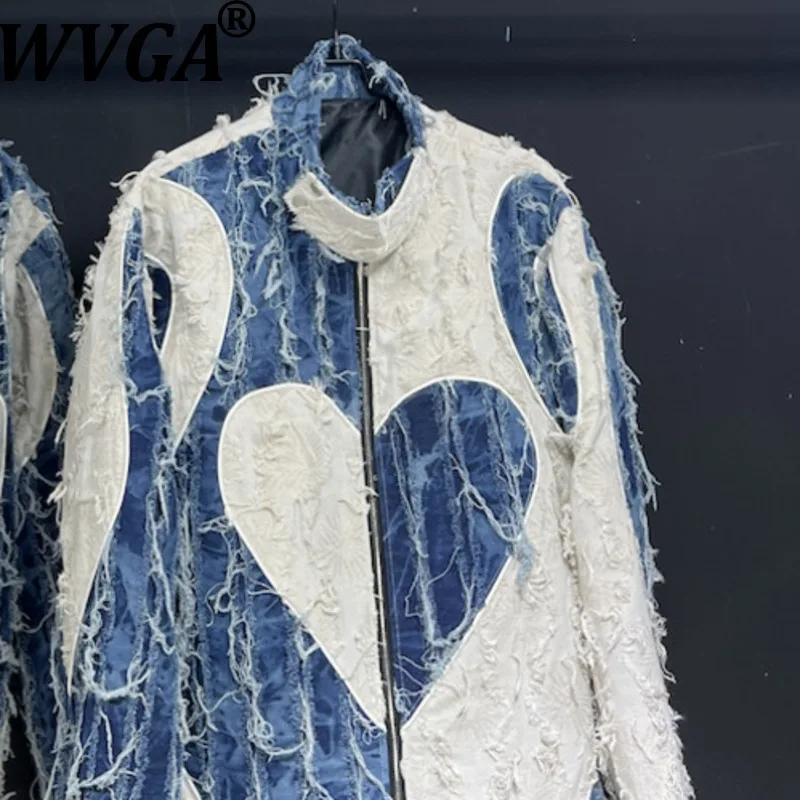 

WVGA Spring Autumn New Man Tide Stand Collar Denim Coats Tie-Dye Style Trendy Long Sleeved Jackets Ins W14265
