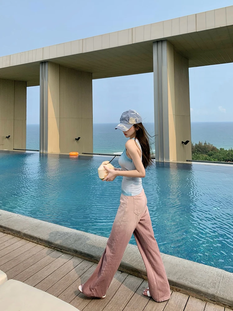 

Женские джинсы PiRui Wise Brother свободного кроя с широкими штанинами, розово-фиолетовые, винтажные, летние, новые, из хлопкового стрейч-денима