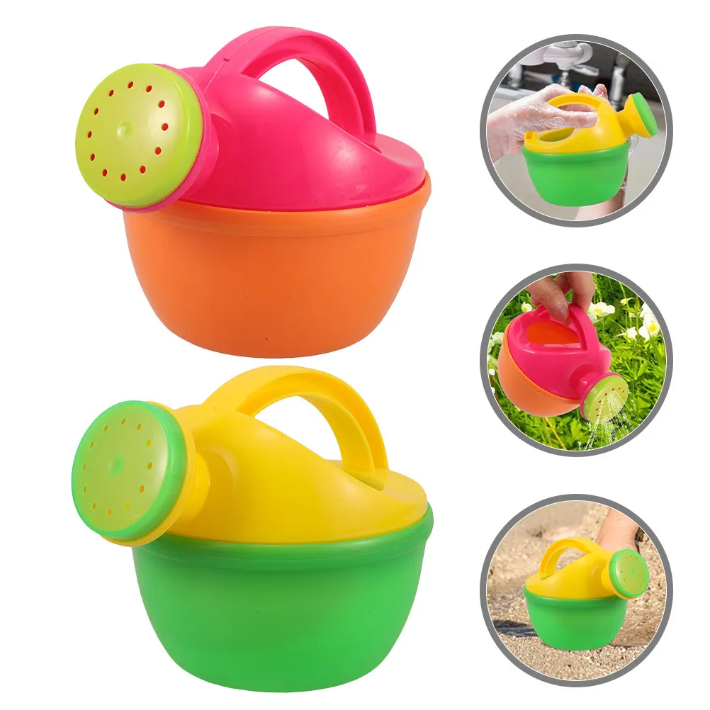 2Pcs Kids Watering Can Small Plastic with Handle Toddler Beach Bath Time Garden Sand Play Flower Watering Tool