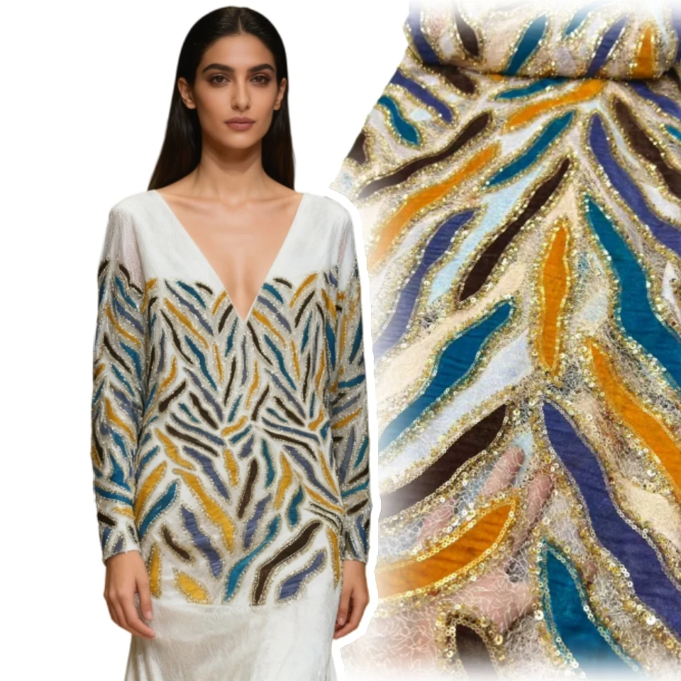 

2026 французская сетчатая кружевная ткань с вышивкой и блестками, тюль, расшитая бисером, африканская ткань для женщин, вечерние платья, 5 ярдов, швейные метры SZ1829