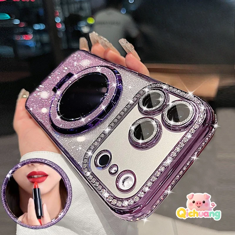 

Mirror Bracket Case For OPPO Reno 11 Pro 9 8 7 Lite 8Z 7Z A73 A15 A15S A57 A77 A53S A97 A78 Realme Narzo 50 V23 Q5i Glitter Case