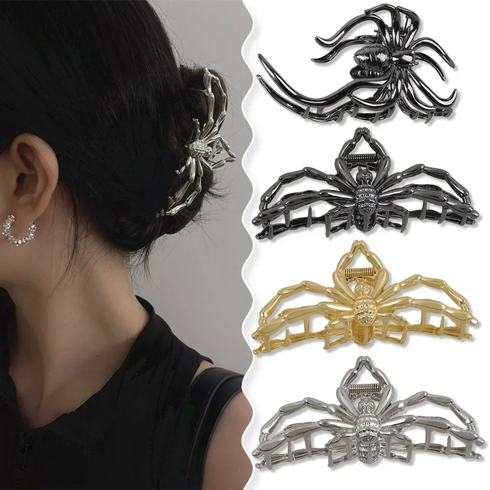 1pcs Halloween Spider Hair Clip Large Women's Personalized Funny Gripper Hollow Metal Hairpin Holiday Party Hair Accessory Gift