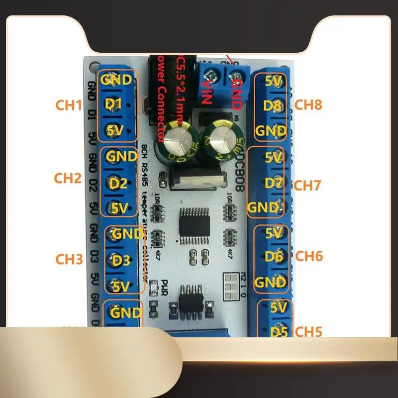 

ELETECHSUP 8Ch DS18b20 Rs485 Modbus Rtu Датчик контроля температуры Дистанционный цифровой модуль ПЛК R4DCB08-N33R