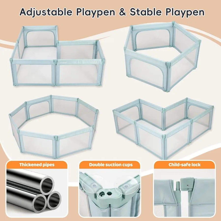 روضة أطفال، روضة أطفال قابلة للطي، شكل وحجم قابل للتعديل، ساحات لعب كبيرة لسلامة الأطفال الصغار (71 × 79 أخضر) #3
