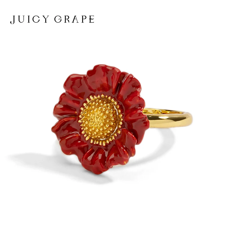 

Кольцо с красной эмалевой розой ручной росписи Juicy Grape, позолоченное, регулируемое, эффектное украшение для девочек-подростков