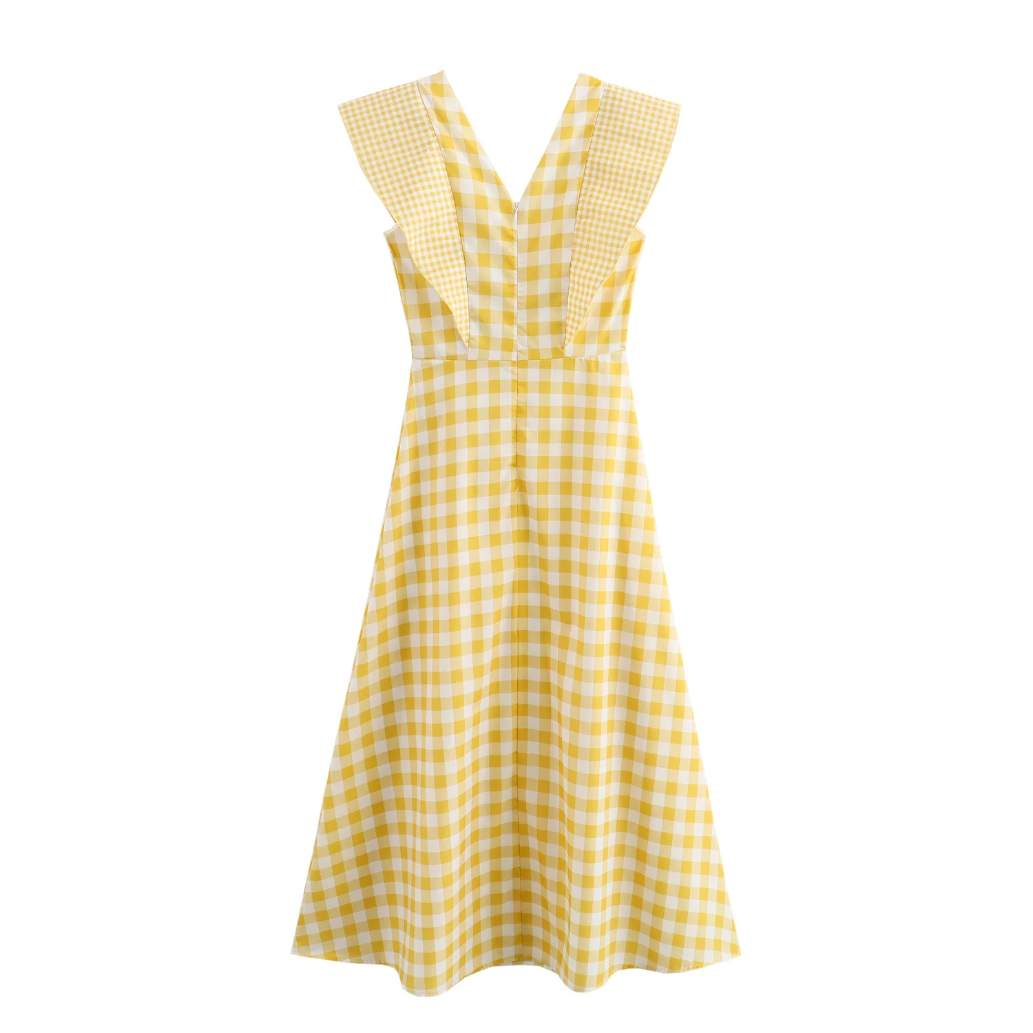 Maxdutti Fashion Girls Patchwork Loose Midi Dress Summer Vestidos Sleeveless Dress French Minimalist Yellow Plaid Dress Women