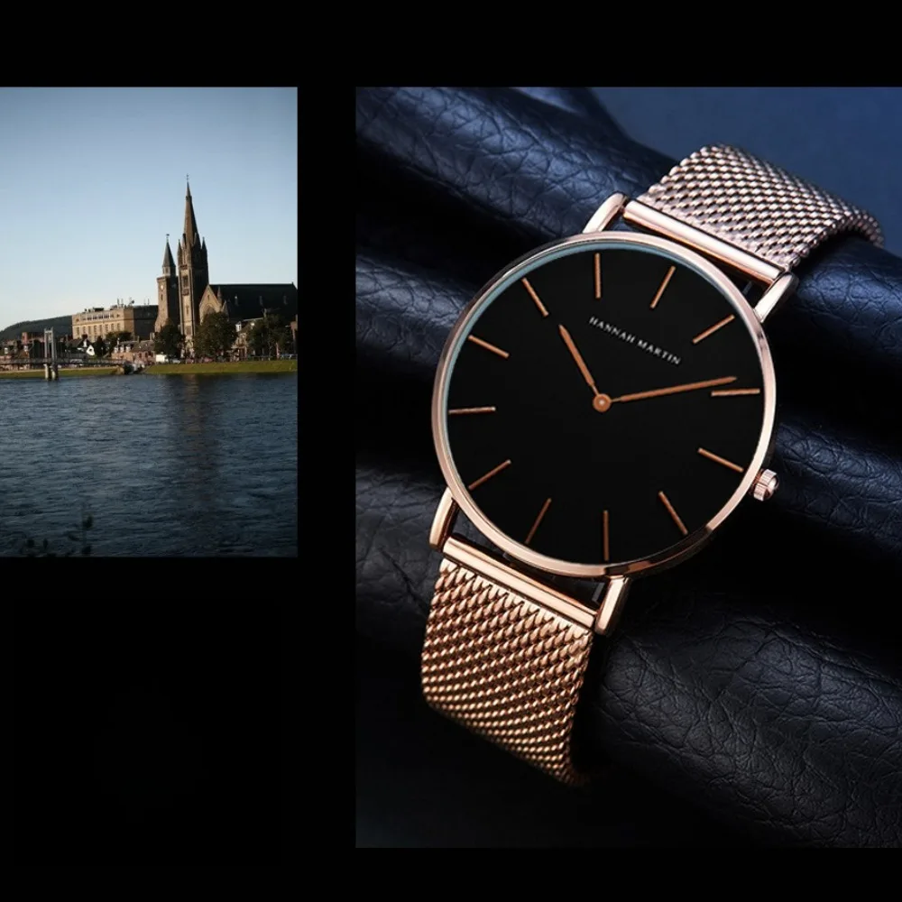 Hannah Martin CH02 Fashion Business Simple Luxury Quartz Watch Waterproof Quartz Mesh Strap Watches for Men Relogios Masculino
