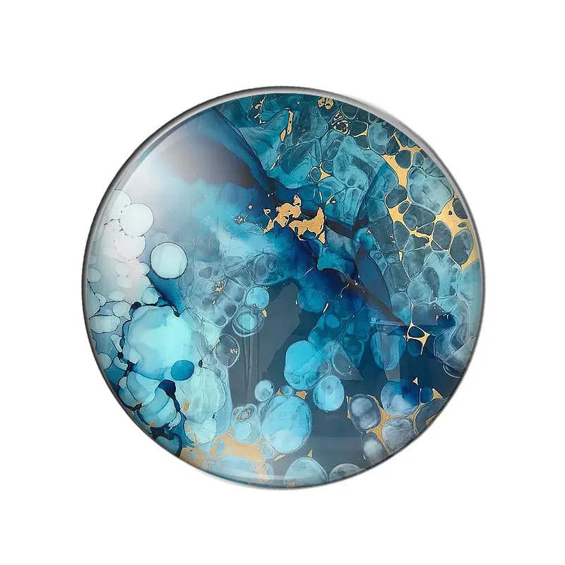 Abstract Blue Texture Golden Line Patterns 10mm/12mm/16mm/18mm/25mm Round Photo Glass Cabochon Demo Flat Back Making Findings