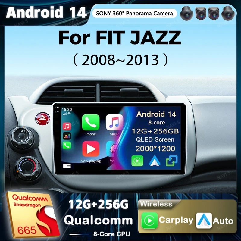 Android 14 Car Stereo Radio Multimedia Wireless Carplay Android Auto For HONDA FIT JAZZ 2008 2009 2010 2011 2012 2013 Player