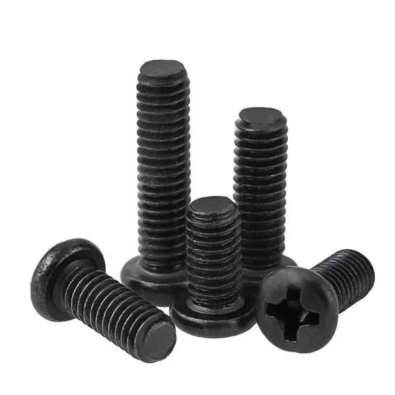 10/20/50Pcs Black Mini Screws Round Head Phillips Screw Carbon Steel Machine Tooth Screw M1.2 M1.4 M2 Hardware Tools Assortment