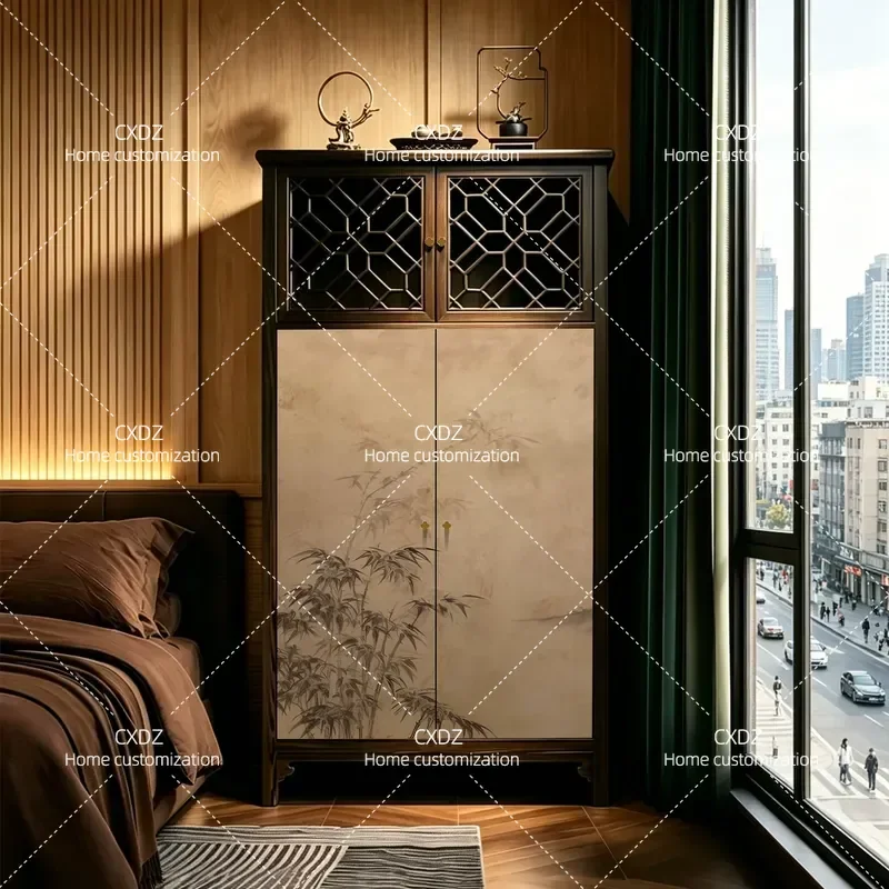 Song Style Aesthetics Solid Wood Wardrobe Independent Locker Bedroom Furniture Integrated Installation Free New Chinese Style