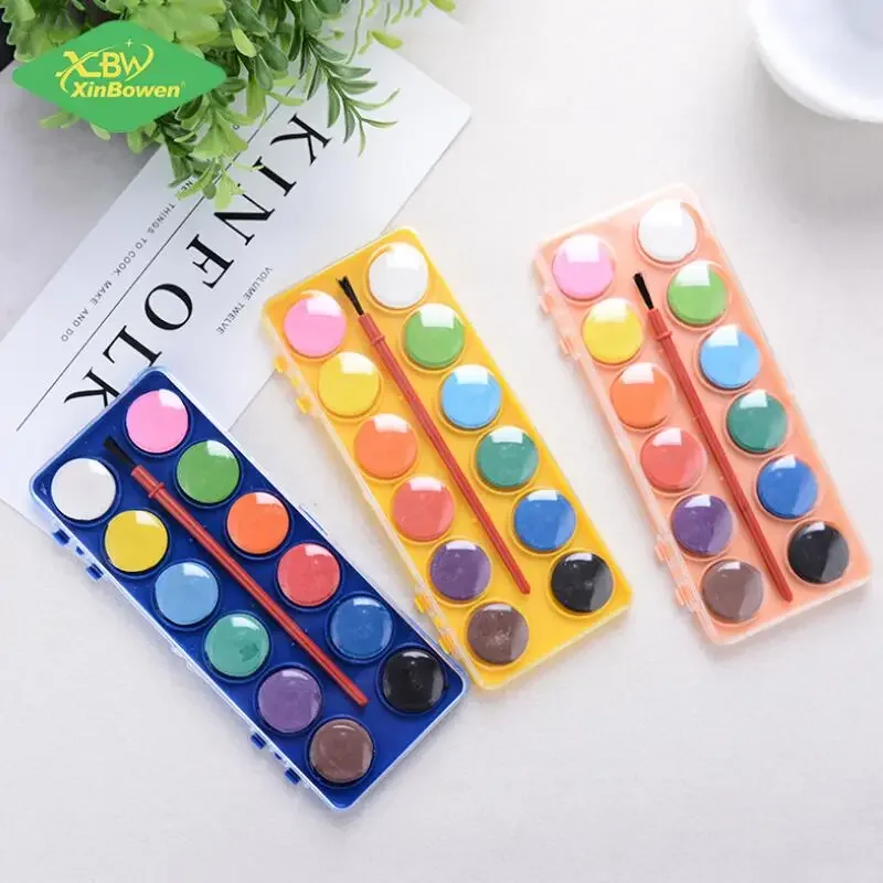 

12 Colors Solid Water Color Paints with Painting Brush Children Kid DIY Art Painting Drawing Tools