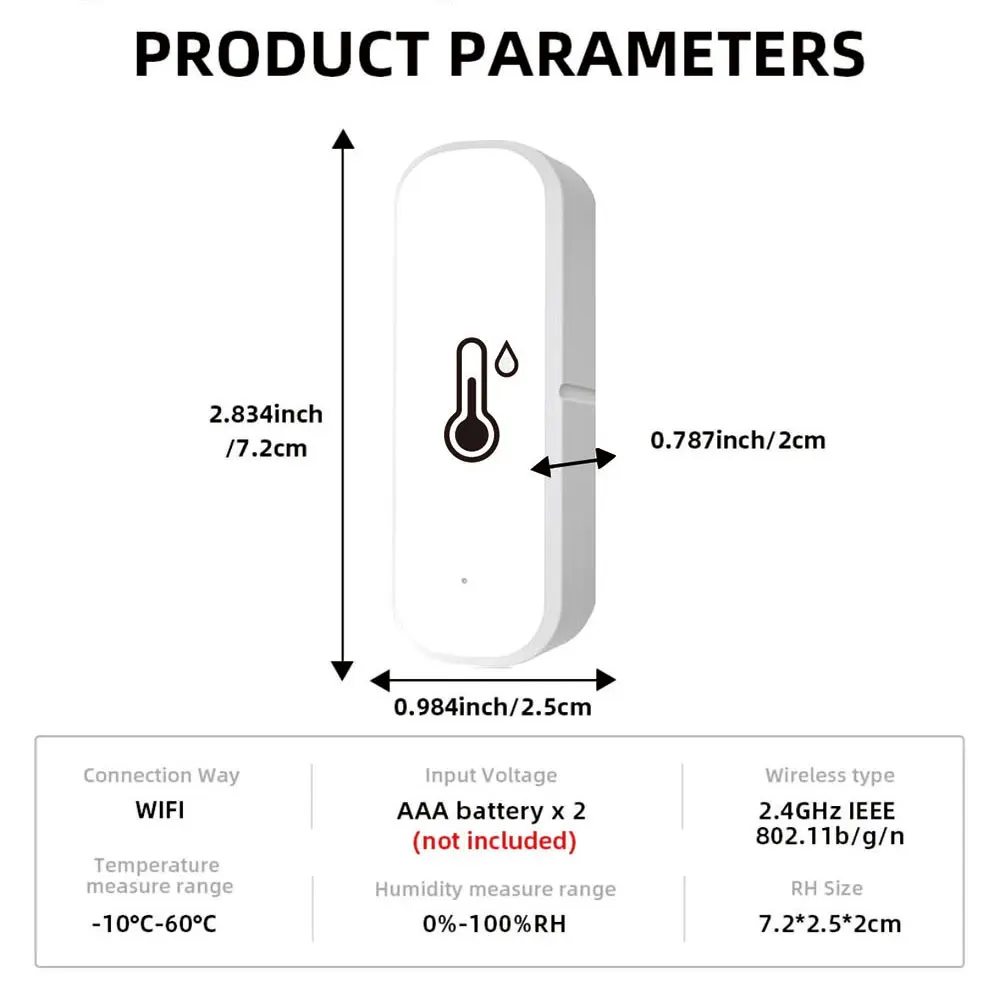 WiFi Smart Temperature And Humidity Sensor Battery Powered APP Monitoring Smart Home Security Work With Alexa Google Home