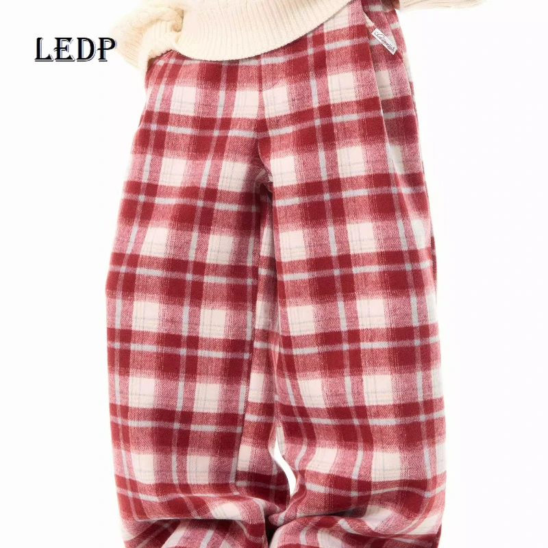 Amerikanische Retro-Design Rot Plaid frauen Casual Hosen 2025, Winter Neue Lose Dünne Vielseitig Warm Halten Breite bein Hosen Damen