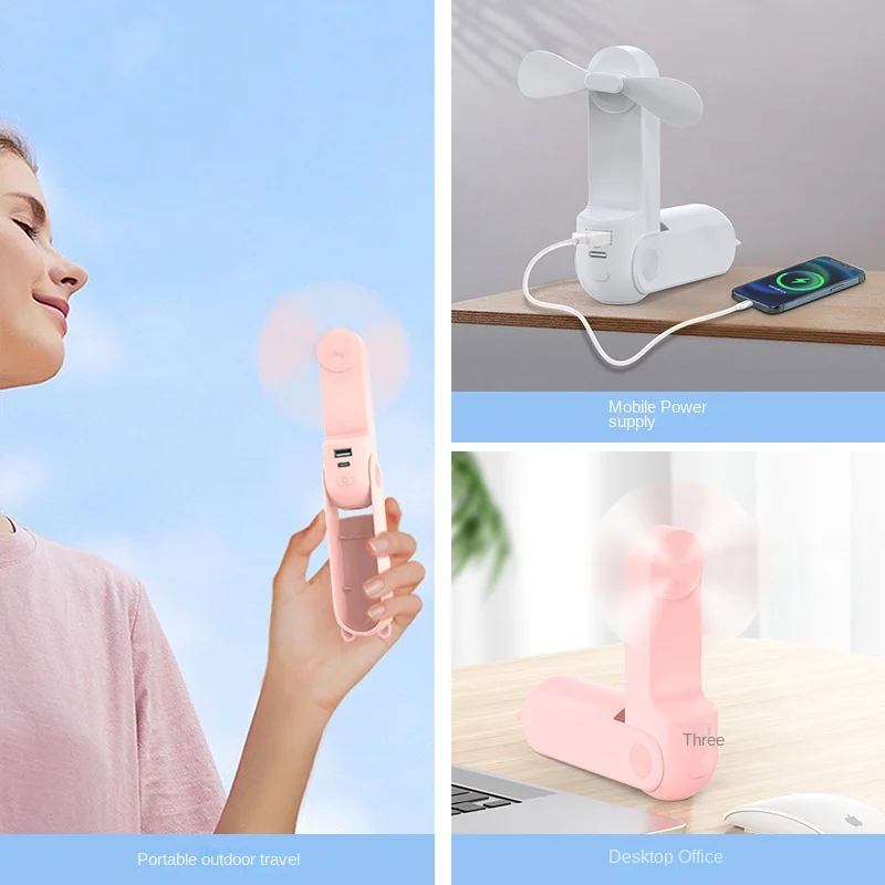 Ventilador eléctrico pequeño plegable, silencioso, se puede utilizar como linterna, recargable por USB, Mini aire acondicionado portátil para acampar, nuevo