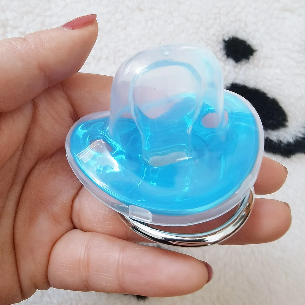 Blue dot diamond English letter silicone pacifier, 0-36 months old baby silicone pacifier (with cover but without chain)