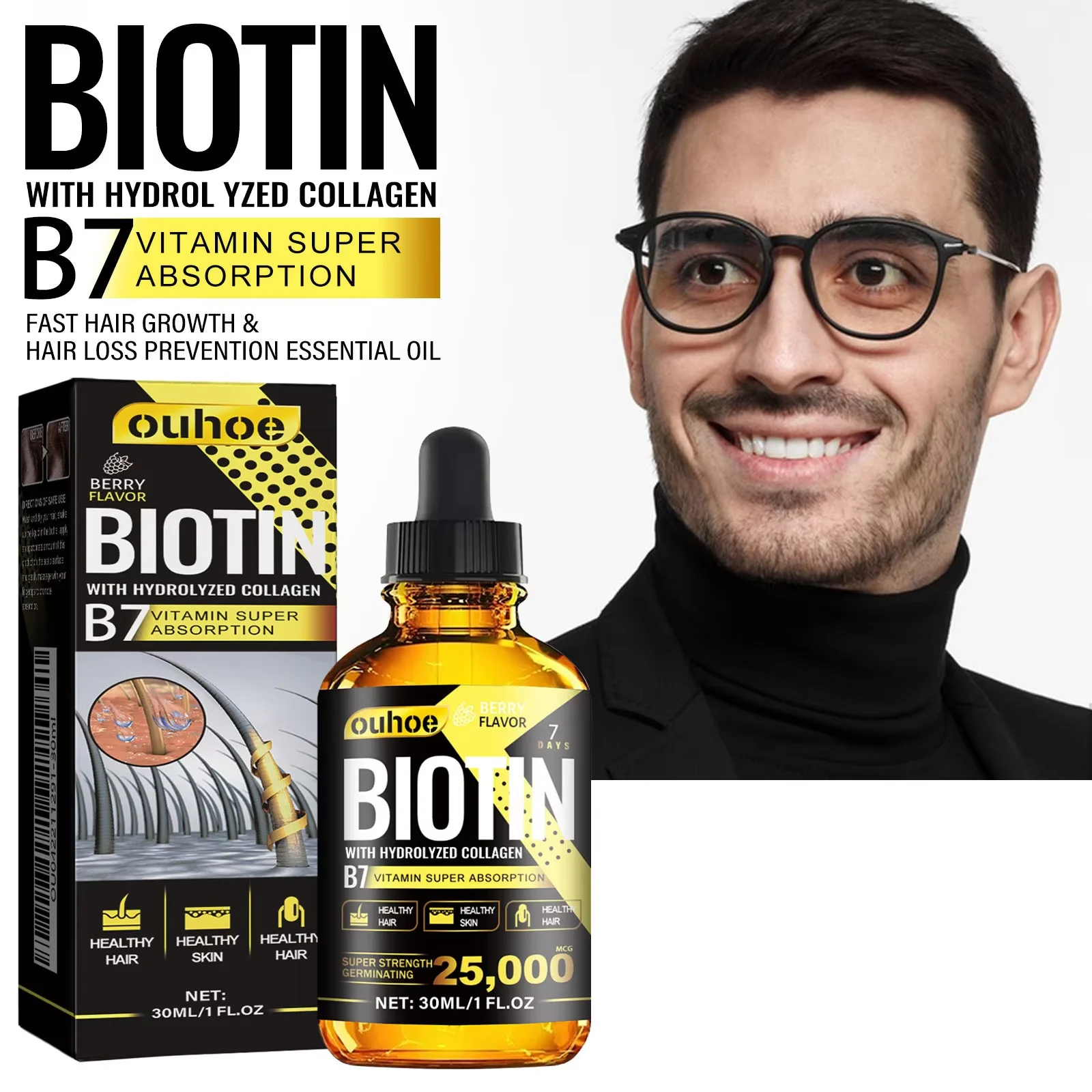 OUHOE Collagen B7 Vitamin Hair Essential Oil Moisturizing Soften Improve Hair Loss Thinning Regrowth Nutrition Hair Care Liquid