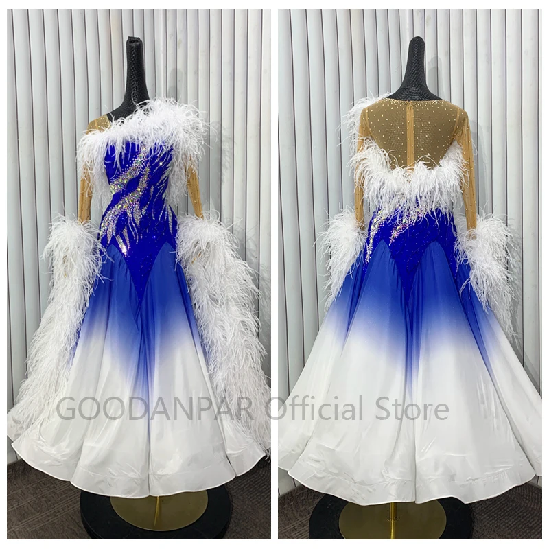

NEW Standard Ballroom Dance Dress gradation colour standard dancing Competition Costume Waltz dancewear Long sleeve