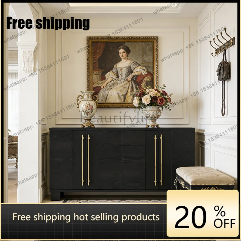 HOT  French medieval solid wood locker American storage cabinet retro double door entrance cabinet