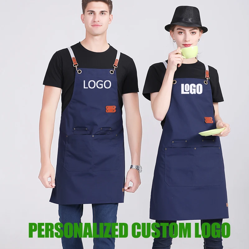 

OEM Custom Aprons With Logo,Waterproof Durable Strap Canvas Apron,Home Kitchen Cooking Robe Restaurant Bakery Cafe Bibs Overalls