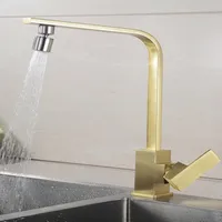 Kitchen Faucet Chrome Brushed Brass Deck Mounted 360° Rotating Swivel Tap Cold Hot Mixer Water Tap