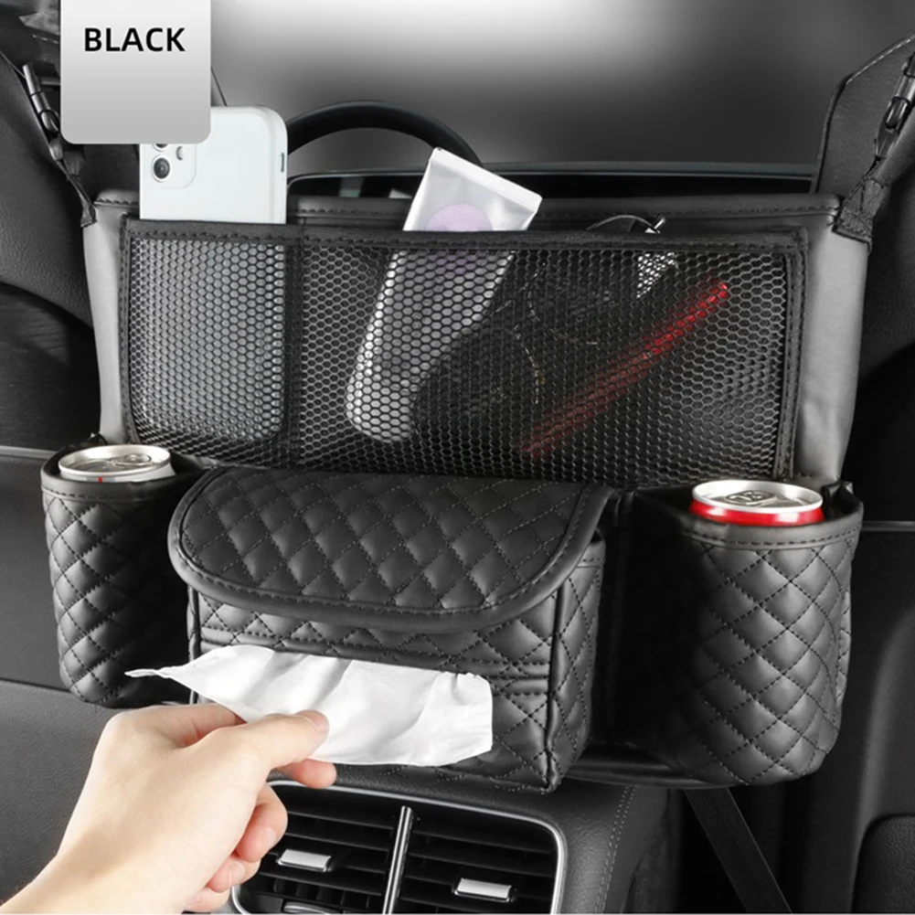 

PU Leather Car Seat Storage Bag Middle Box Hanging Pocket Car Organizer Holder For Handbag Tissue Drink Auto Seat For Stowing