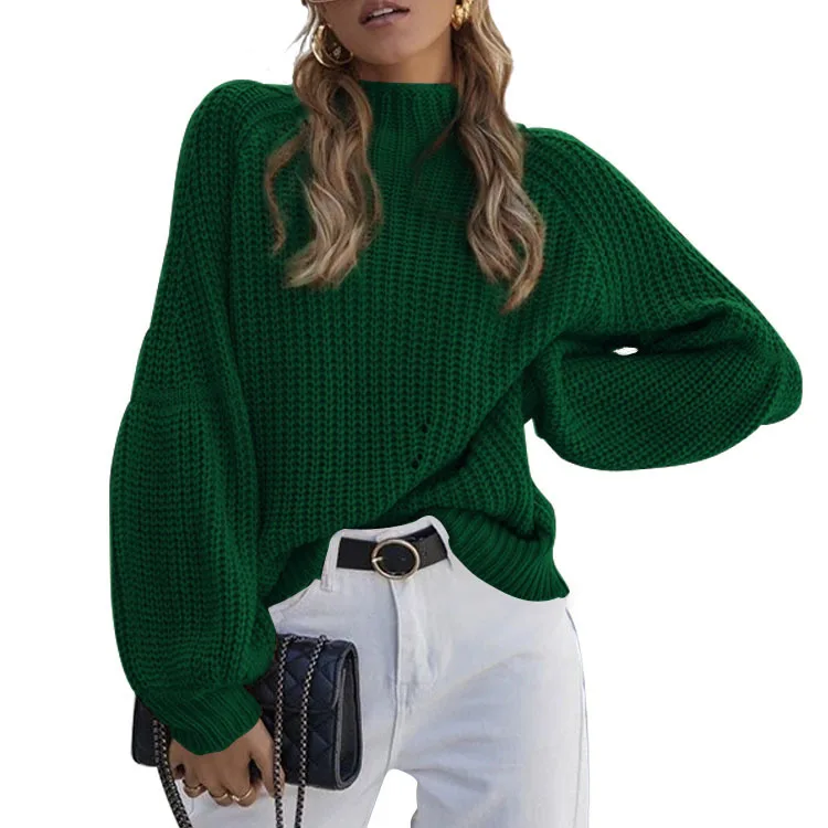 Pull ample à manches longues et col rond pour femme, couleur unie, décontracté, mode banlieue, vêtements tricotés, automne hiver