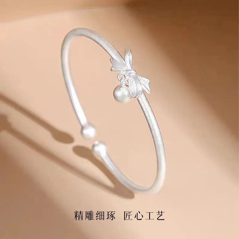 Princess on the Run Pure Silver999Sterling Silver Bracelet Female Bow Bell Ancient Solid Bracelet Internet Celebrity New Gift