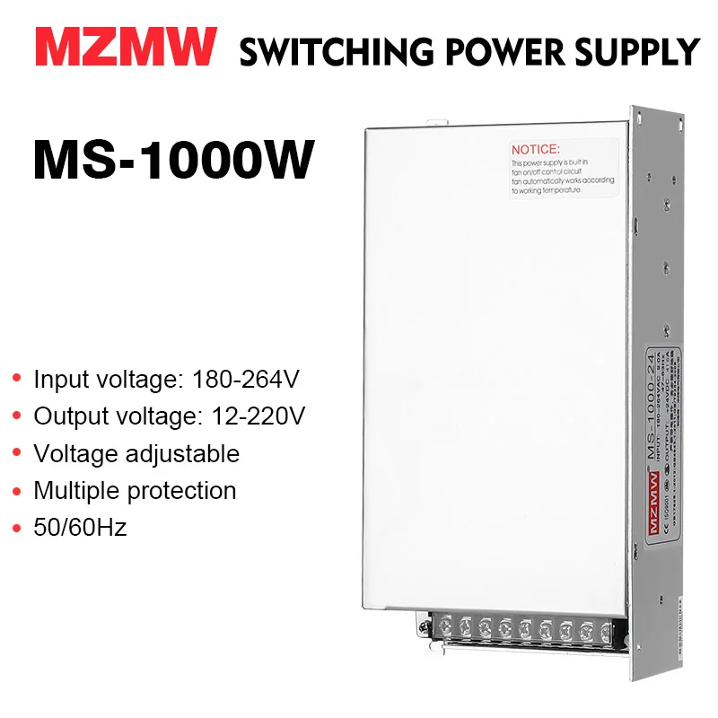 MZMW Switching Power Supply MS-1000W 180V-264V AC/DC 12V 15V 24V 36V 48v 60V 72V 80V 110V 150V 220V Voltage Adjustable SMPS